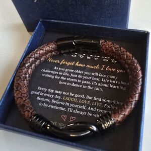 To My Grandson" Engraved Braided Leather Bracelet